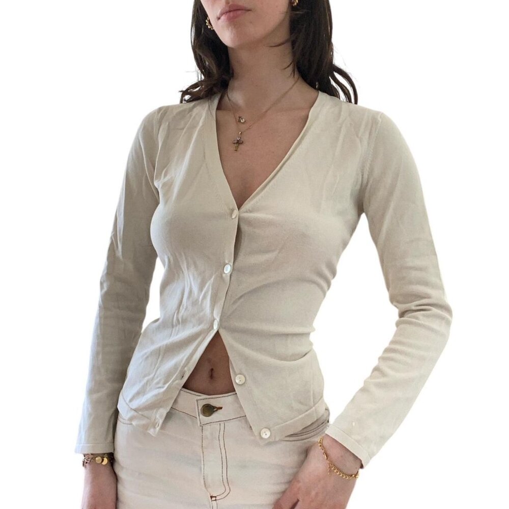 Cream v neck cardigan, size s